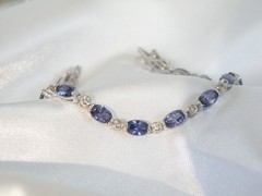 Vintage Sterling Silver 925 Lab Created Tanzanite Station Tennis Bracelet 7″