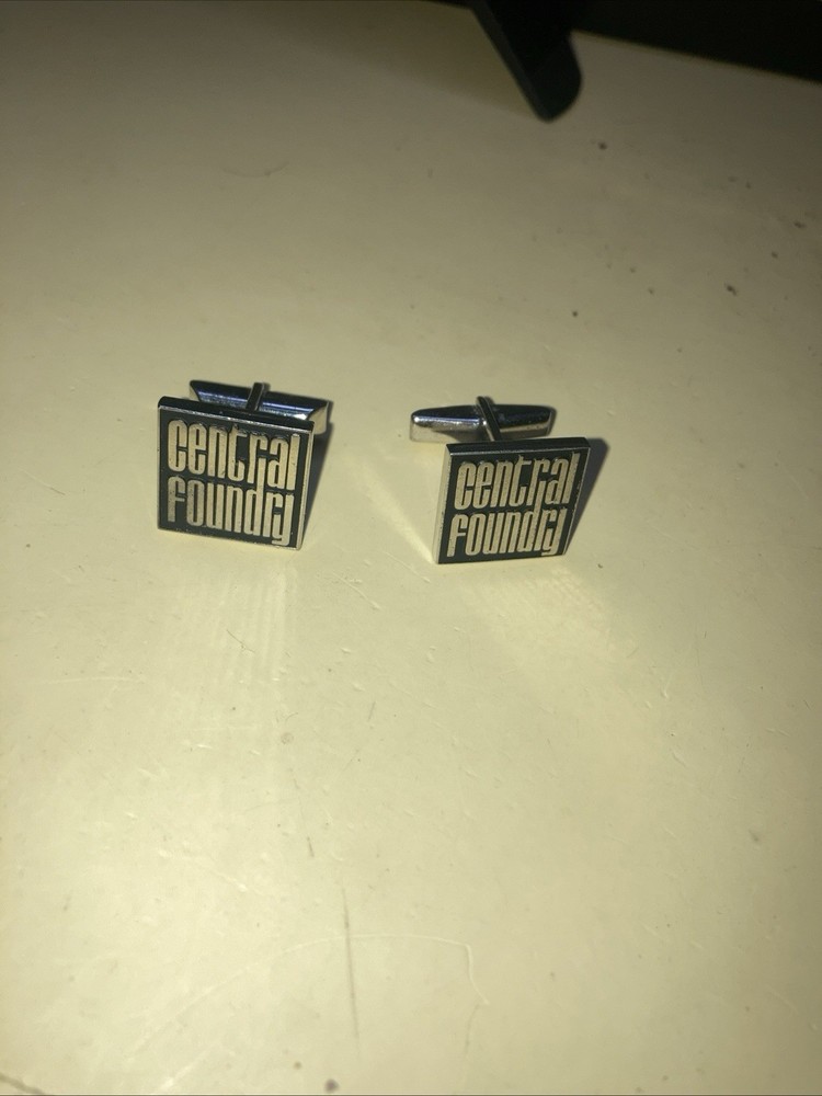 Vintage General Motors Central Foundry mens cufflinks silver tone black enamel