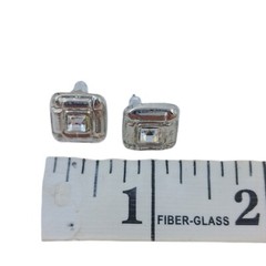 Square Clear Rhinestone Stud Earrings Pierced Vintage Classic Dainty