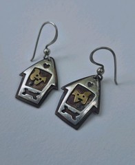Vintage Estate Sterling Silver / Copper Dog Doghouse Dangle Earrings 925 Signed