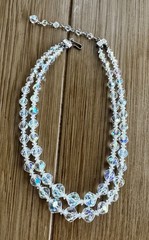 Vintage Coro Aurora Borealis Faceted Graduated Crystal Choker 2 Strand Necklace