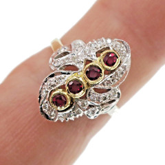 14k Solid Yellow and White Gold Natural Ruby and Diamond Ring Sizd 5.75