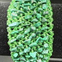 Vintage Beaded Woven Malachite Necklace And Bracelet – 16” Necklace 7” Bracelet