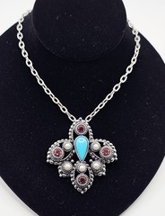 1974 Sarah Coventry Imperial Brooch/pendant Purple Crystal,Faux Pearl, Turquoise