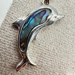 VTG Alpaca Mexico Silver Tone Dolphin Drop Dangle Earrings Inlaid Abalone Shell