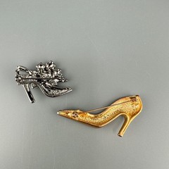 Vintage Shoe Brooch Lot Rhinestone Enamel High Heel Purple Blue Silver Gold Tone