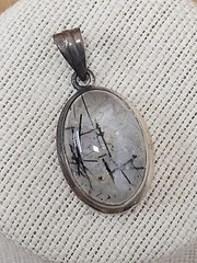 Sterling Silver 925 Oval Black Rutilated Quartz Statement Pendant