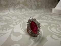 Vintage Jolie Gabor Faux Ruby and Cubic Zirconia Cocktail Ring Size 6
