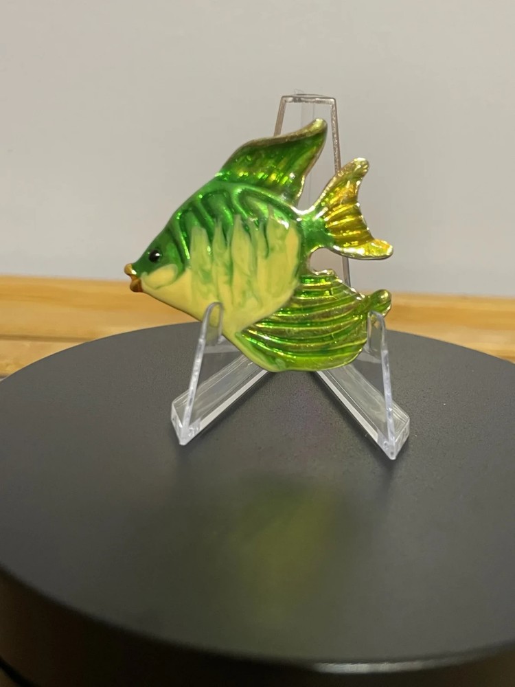Vintage Green and Yellow Enamel Fish Brooch