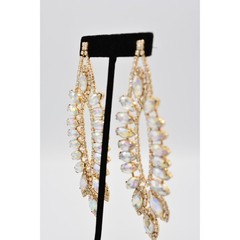 Vintage Y2K Crystal Chandelier Dangle Earrings AB Rhinestone Gold Chunky Bin1