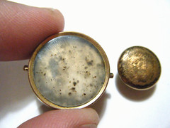 Vintage Victorian Large Moss Agate Shirt Collar Stud Button Gold Fill Pat. 1875