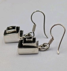 Vtg Sterling Silver Greek Key Maze Spiral Square Shape Hook Dangle 925 Earrings