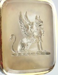 Superb Antique Georgian Gold Fill Chalcedony Griffin Sword Intaglio Seal Pendant