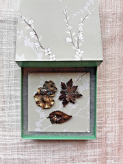 3 Vintage Leaf-Shaped Metal Brooches with Varies Patinas