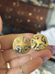 Amazing large Brass Taxco Abalone pin/pendant & Earring set. Screw backs.