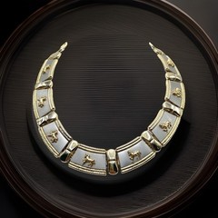 Greco Roman Revival Two Tone Silver Gold Horse Bar Link Collar Necklace Wide VTG