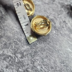 Vintage Gold Tone Red Cabochon Clip On Statement Earrings Round 1 Inch