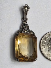 Vintage Art Deco 935 Sterling Silver Citrine Marcasite Pendant