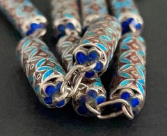 VINTAGE CHINESE EXPORT SILVER & CLOISONNÉ ENAMEL BARREL TUBE LINK NECKLACE 77CM