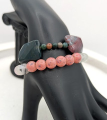 Gemstone Stretch Bracelets Lot Rhodonite Quartz Agate Stone Bracelets 2 Pc