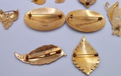 Vintage Thailand SIAM Bronze Gold-tone Niello Brooch Pins Lot of 9 L84