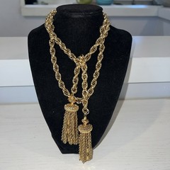 Signed Monet Open End Double Tassel Necklace Belt 36”