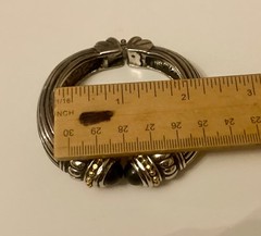Vintage Silver Tone & Gold Tone Bracelet Black Onyx Striped Hinged Cuff