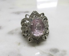 Light Pink Topaz Sterling Silver Cocktail Ring w/ Clear Accents 9g ~ 5-C413