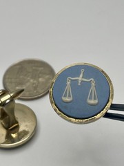 Vintage Wedgwood Blue Scales of Justice Cameo Libra Blue White Gilt Cufflinks