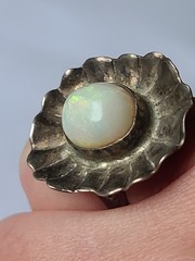 Vintage Sterling Silver & Natural Fire Opal Gemstone Modernist Ring Size 5.5
