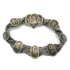 VTG Russian Bracelet Sz 6.75 Multi-strand Foxtail Chains & Oval Niello Panel 925