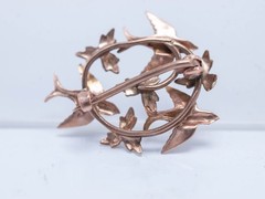 Estate Victorian 15ct Two Tone Gold Swallows Leaves Pin Brooch Round 0.9″ 1.72g