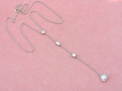 ESTATE ART DECO 1.03ct TRILLION DIAMOND LINE DROP PLATINUM LARIAT CHAIN NECKLACE