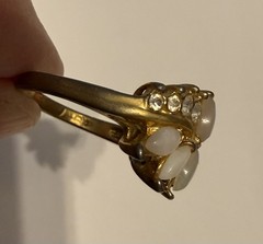Vintage Gold Tone Faux Opal & Rhinestone Ring, Size 7