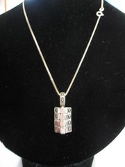 Sterling Silver Pink Mother of Pearl Marcasite Necklace- Pendant on SS Box Chain