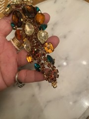 Juliana D&E Rhinestone Bracelet Brown Green 1960s Vintage Needs Repair AS IS WOW