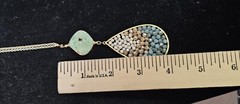 Goldtone Chain Necklace w/ Drop Large Pendant Multicolor Stones 29in- S88