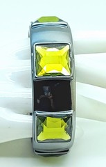 SQUARE GREEN FAUX STONE GUNMETAL TONE PLASTIC FASHION JEWELRY BANGLE BRACELET