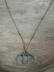 Vintage 12 inch Pewter Thunderbird Eagle Pendant Necklace