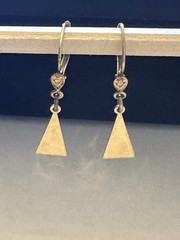 VTG Rolled Gold Dangle Triangle Leverback Earrings-Dainty Floral Accent-Pierced