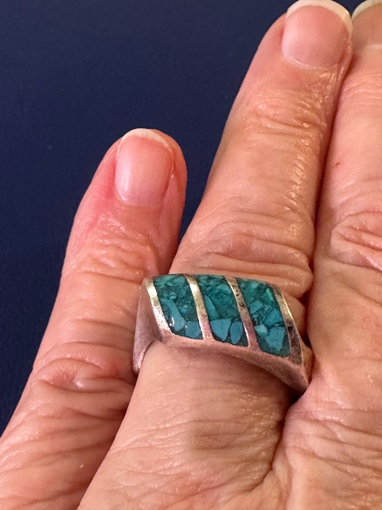 Vintage Taxco Men’s Turquoise Ring 9.04 Grams | Sterling Silver Modernist