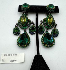 Barrera Crystal Clip-On Drop Earrings Of vibrant green crystals set in Gunmetal