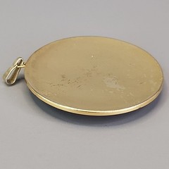 Vintage Damascene Pendant Flowers Birds Round Domed Black Gold Tone 2″