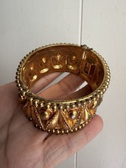Signed MMA Gold Tone Hinged Bangle Bracelet Vintage Statement Cuff