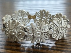 TRIFARI Floral Bracelet Gold Tone White Enamel Modernist Nature Botanical Garden