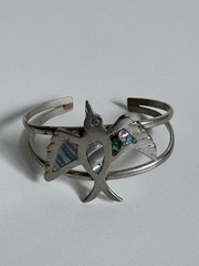 Mexico Alpaca Silver HUMMINGBIRD Cuff Bracelet Abalone