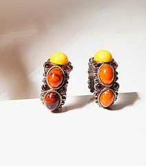 RJ Graziano Natural Stone and Silvertone Hoop Clip Earrings