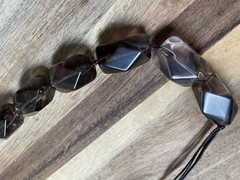 Vintage Smoky Quartz Chunky Necklace Black Cord 925 Clasp
