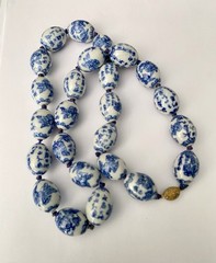 Vintage Blue White Chinese Porcelain Bead Necklace Asian Beads Knotted