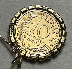 Vintage 1989 France Coin Necklace 24K GB Rhinestone Halo 29” Marianne Pendant